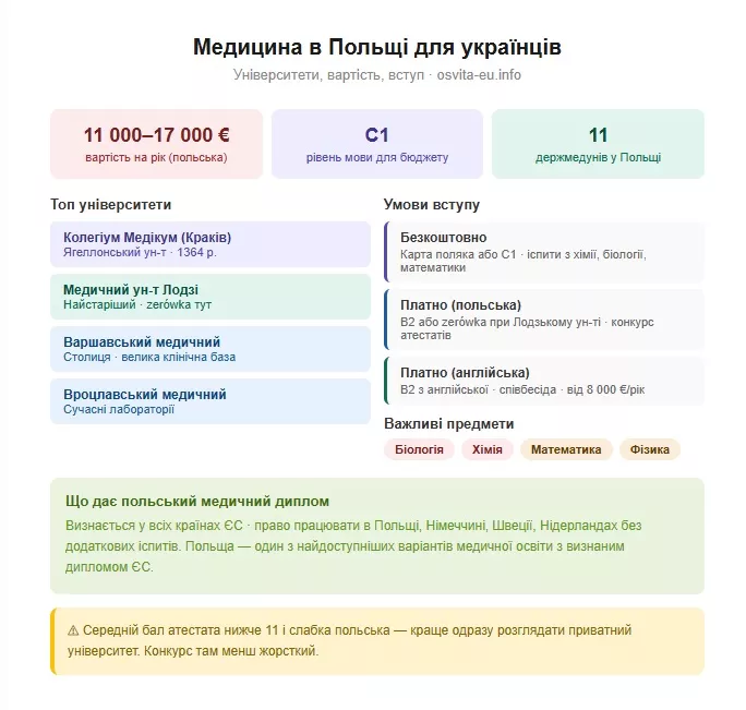 Медична освіта в Польщі для українців: університети, вступ, вартість і перспективи
